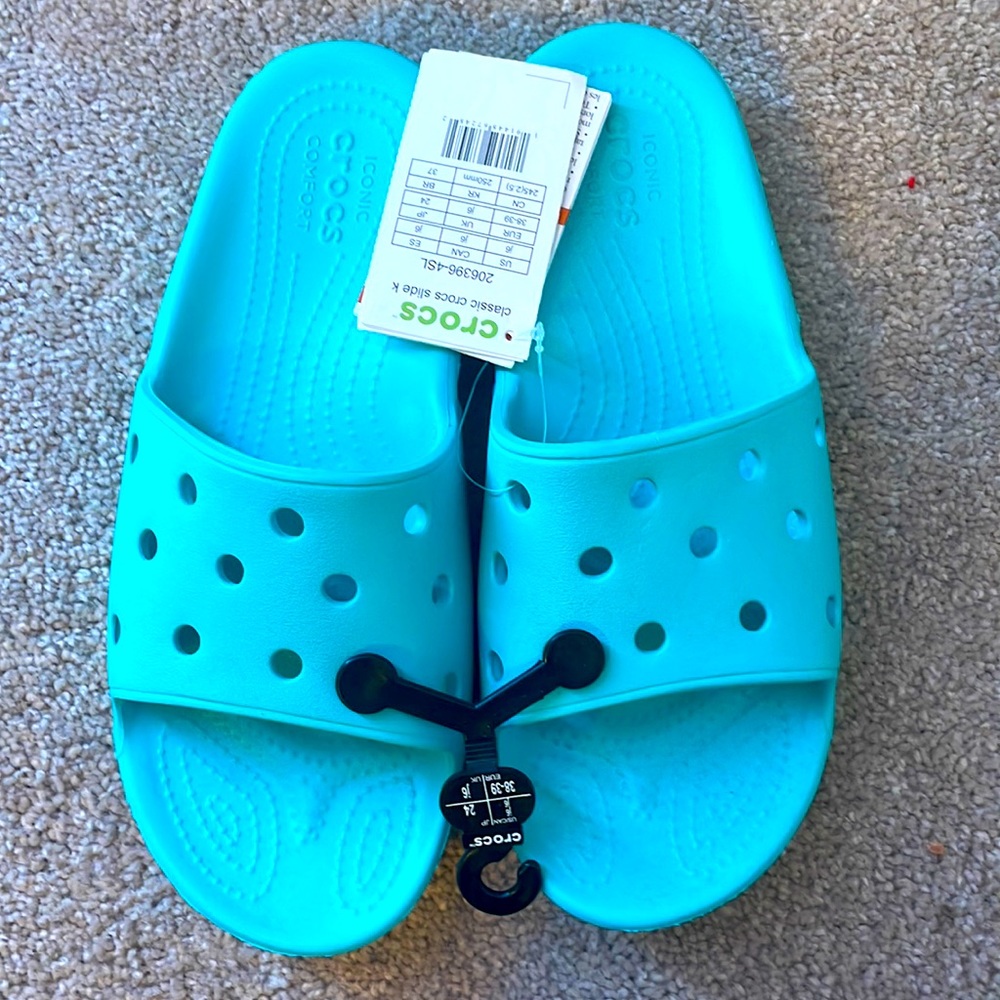 COPY - New with tags teal croc classic slides size j6
